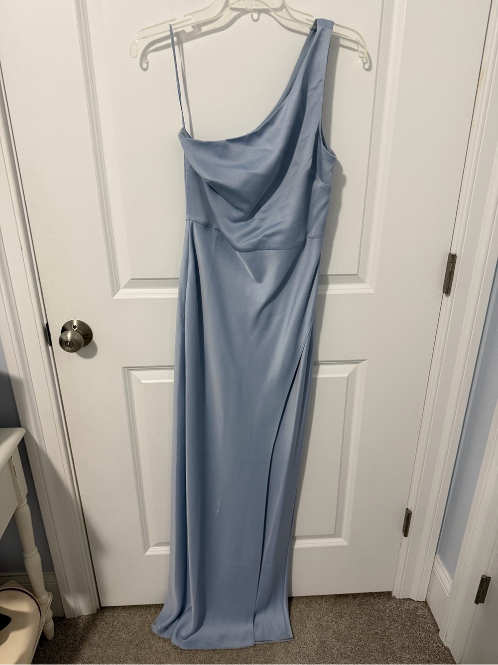 BHLDN One-Shoulder Satin Gown in Dusty Blue